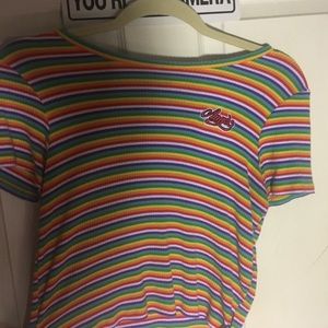 Rainbow stripe cropped tee